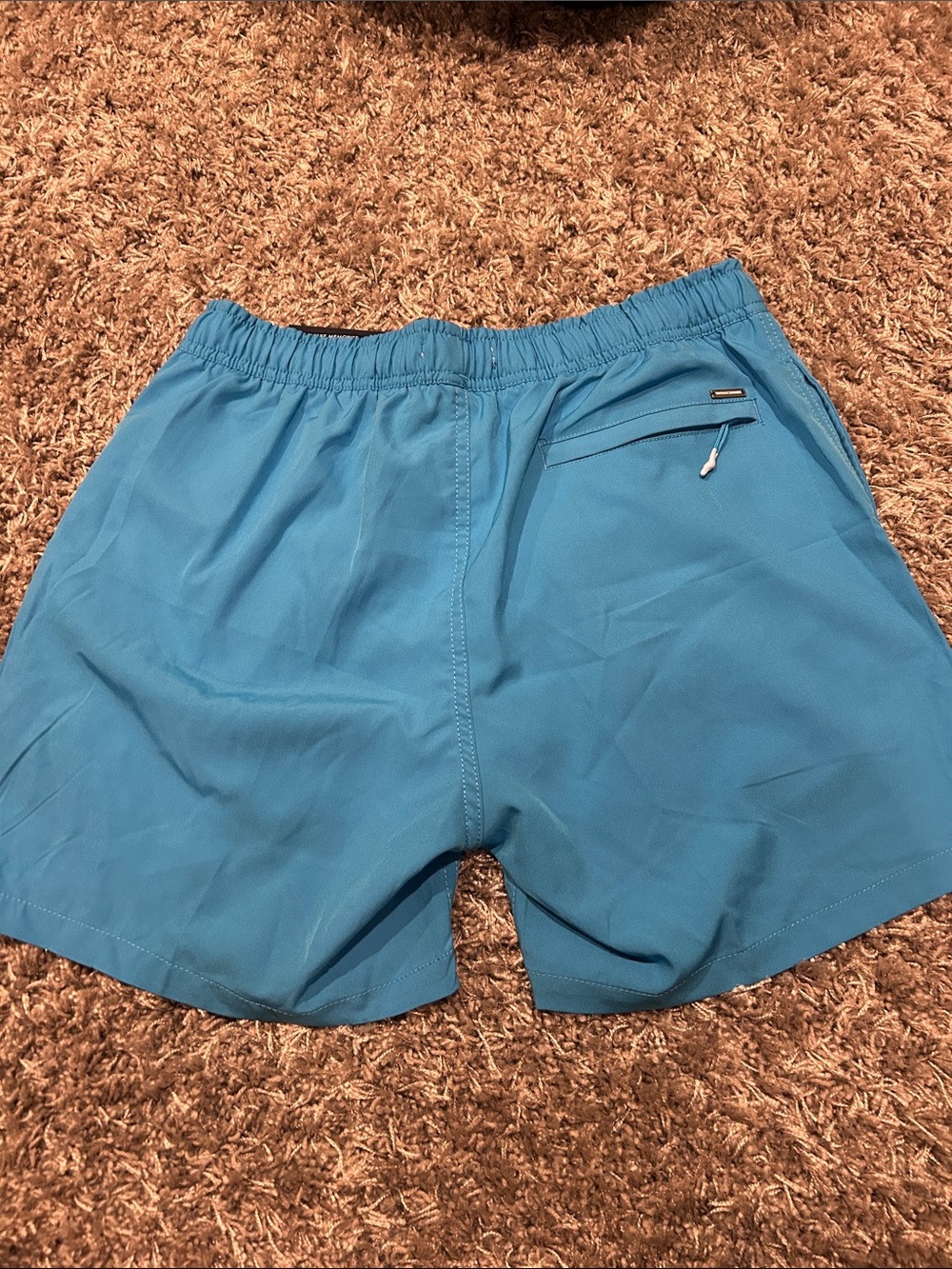Light Blue Men's Swim Trunks with Elastic Waist and Drawstring - Picture 5 of 5